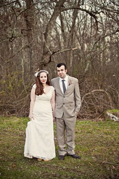 bride and groom on the farm