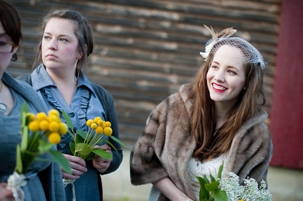 bride in fur stole