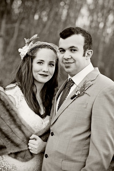 black and white bride and groom portrait