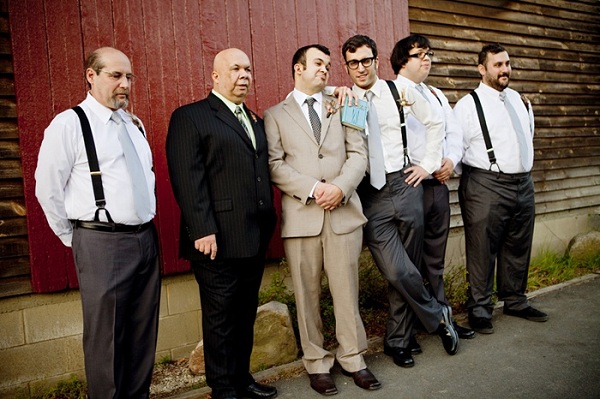 groomsmen portrait in front of barn