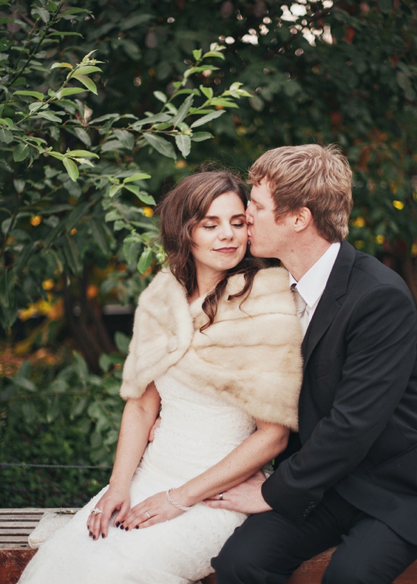 bride in fur stole