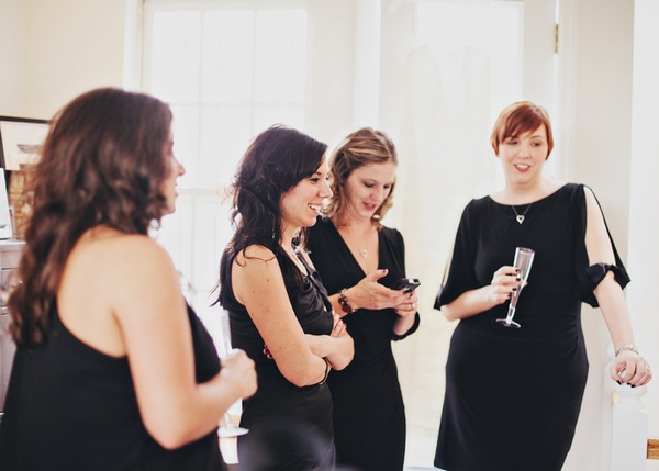 bridesmaids in black dresses