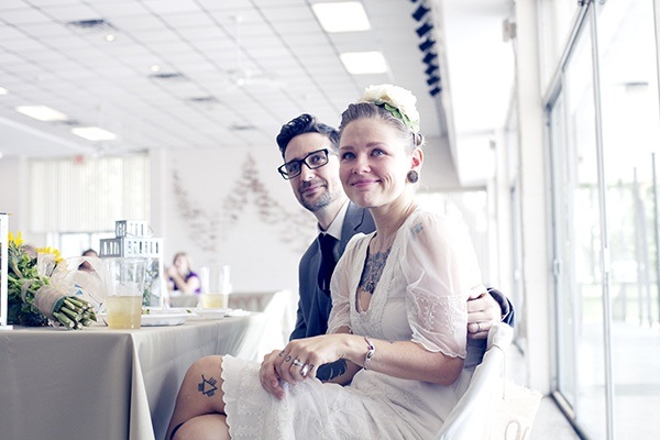 tearful bride and groom