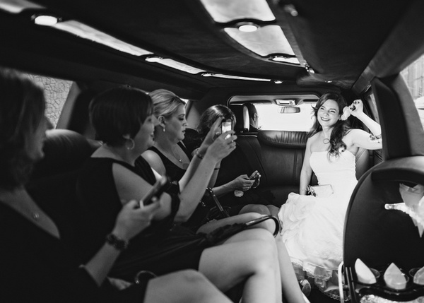 bridal party in limo