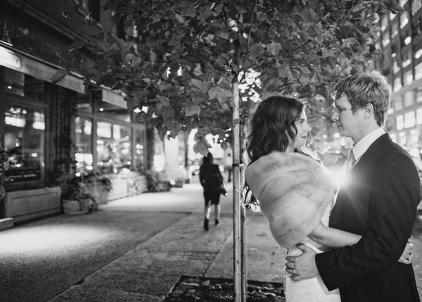 bride and groom in New York City at night