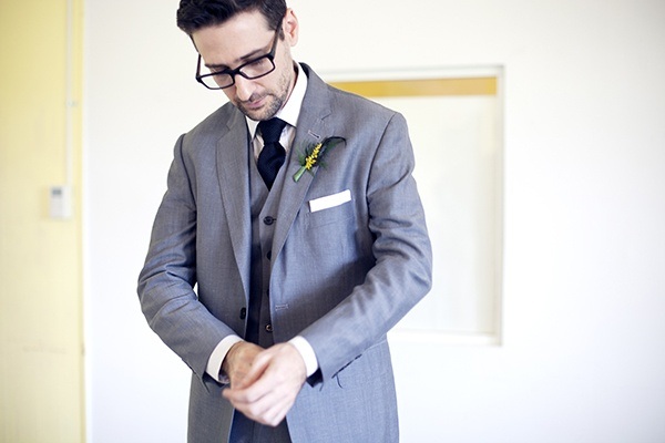 grey groom's suit