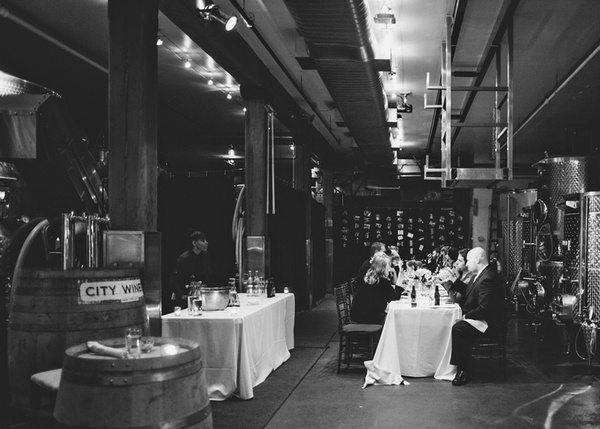 Intimate City Winery wedding reception