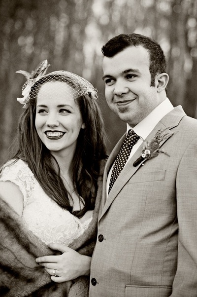 black and white bride and groom portrait