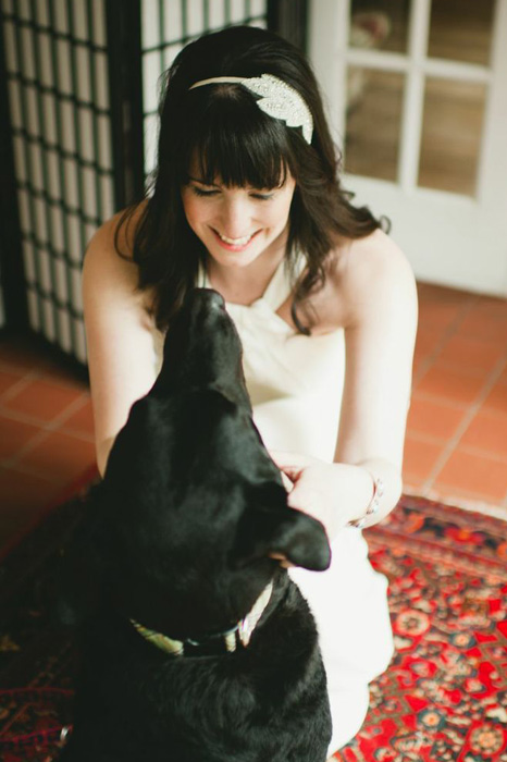 bride with dog