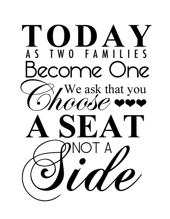 Choose a Seat - Not a Side - Free Wedding Printable - Portrait - from  IntimateWeddings.com