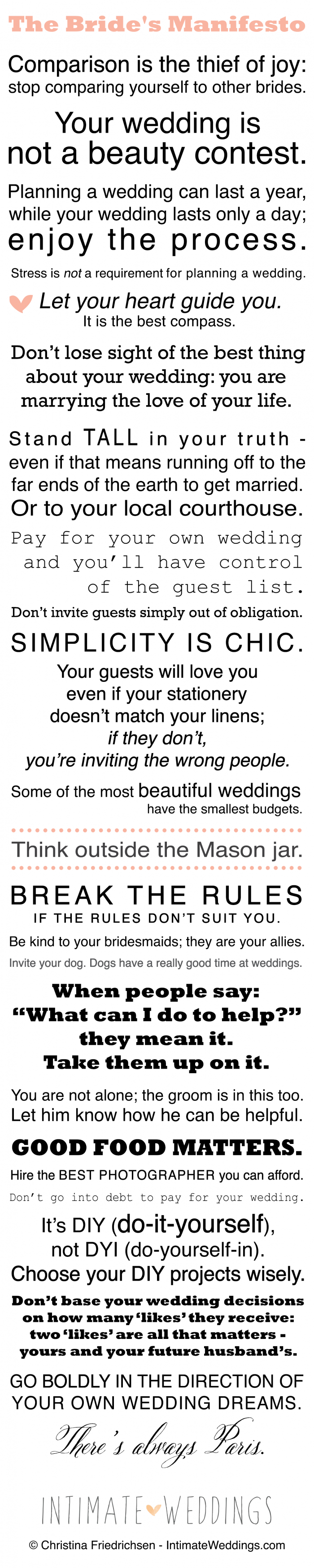 The Bride's Manifesto from IntimateWeddings.com