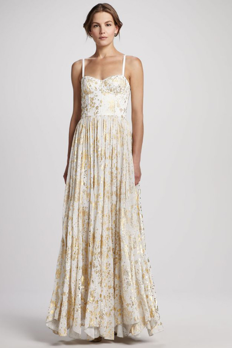 10 Alternative Wedding Dresses under $500 | Gold and White Alice + Olivia Dress