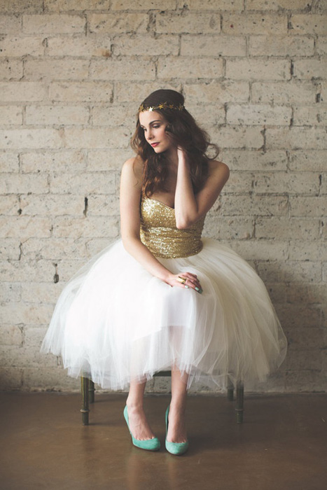 10 Alternative Wedding Dresses under $500 | Gold Bodice and Tulle Skirt