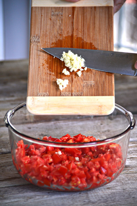 Homemade Bruschetta - Adding Ingredients