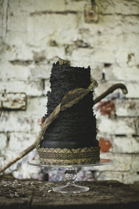 black ruffled wedding cake