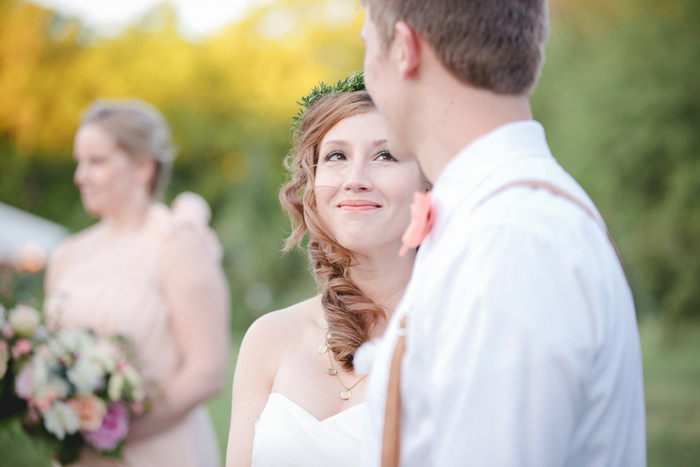 bride smiling at her groom