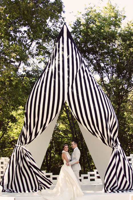 black and white striped wedding tent