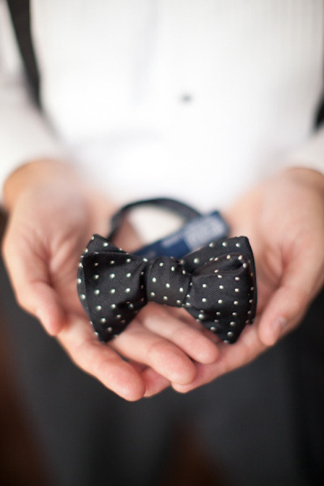 black and white polka dot bow tie