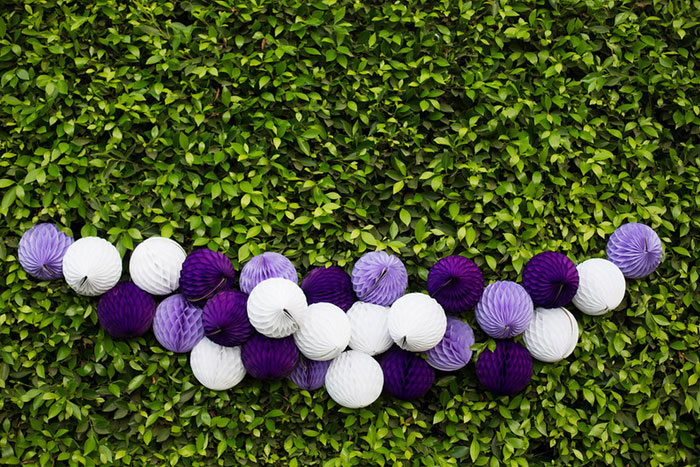 purple and white honeycomb garland