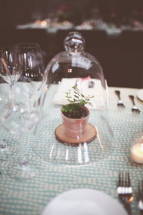 wedding centerpiece under bell jar