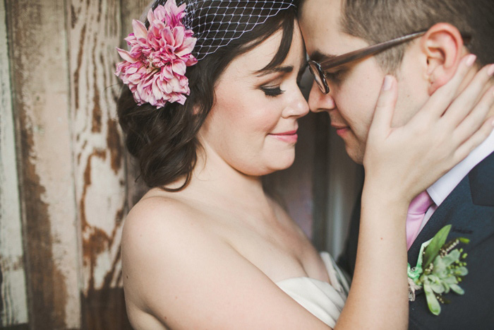 bride with peony fascinator