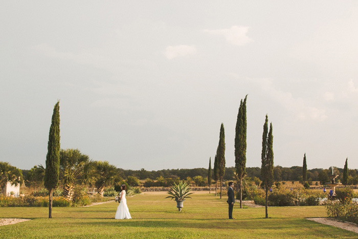 bride and groom in San Michele gardens