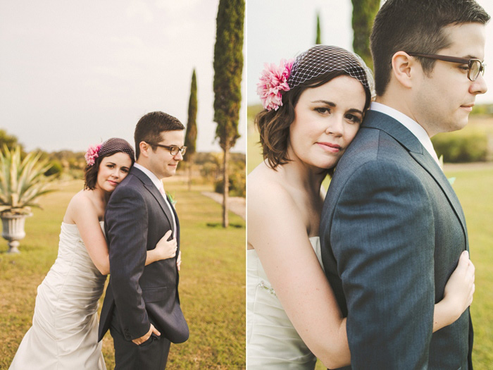 bride hugging groom from behind