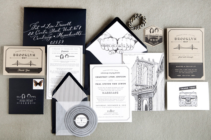 Artsy black and white wedding invitations