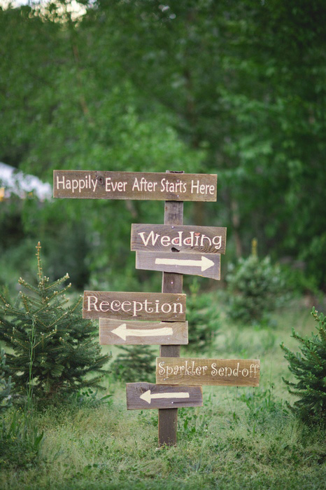 wooden wedding direction signs