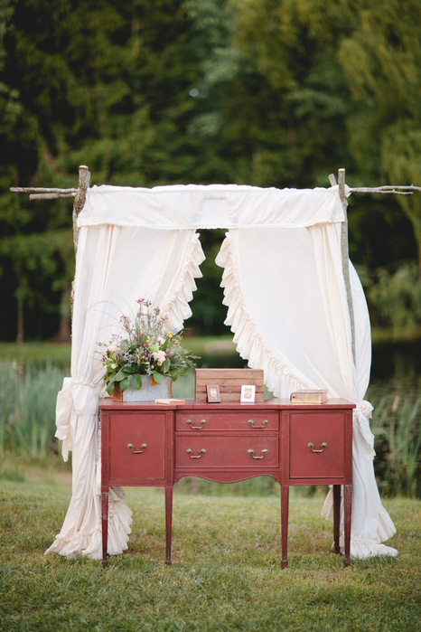 vintage dresser as wedding altar