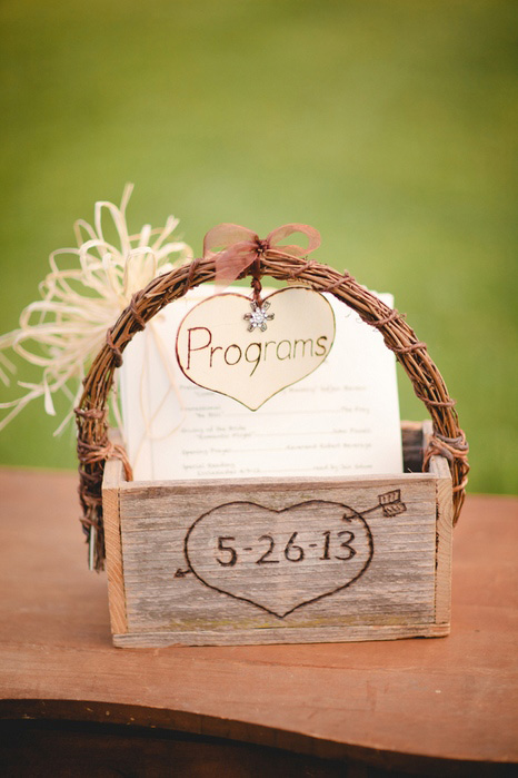 wedding programs in rustic wooden box