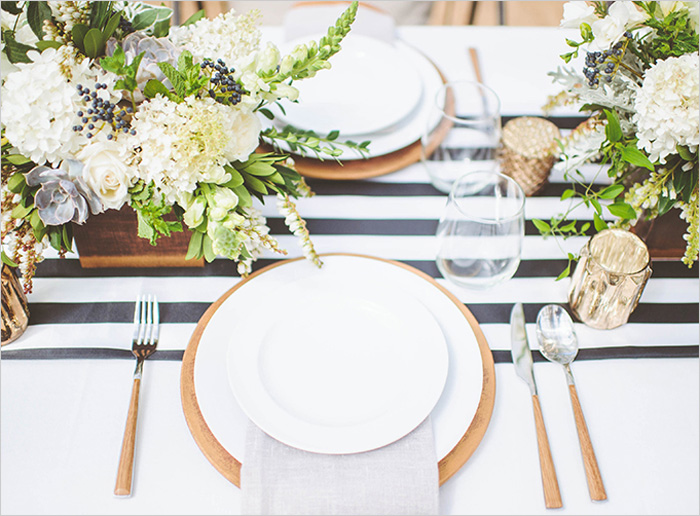 black and white striped table runner