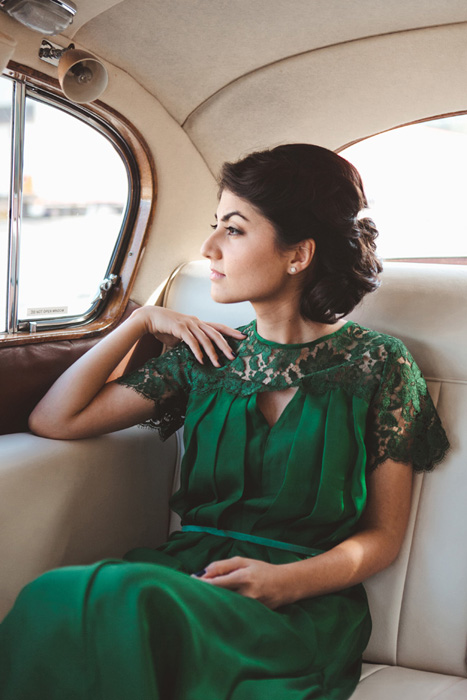 bride in green dress