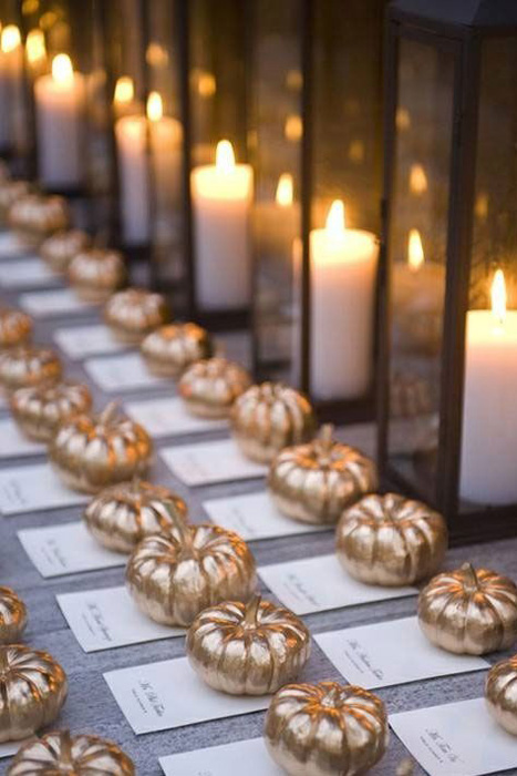 gold pumpkin escort cards