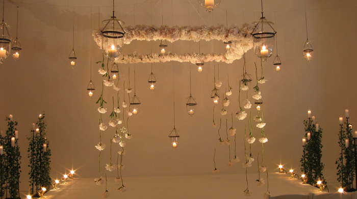 hanging candles at altar