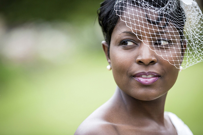 bride in birdcage veil