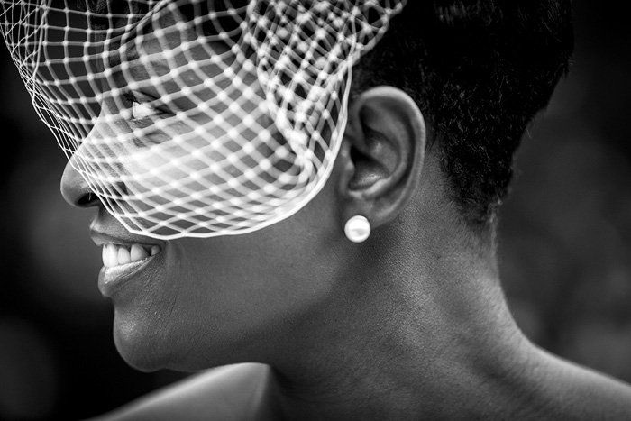 bride in birdcage veil