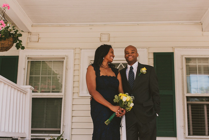 bride in blue lace elopement dress