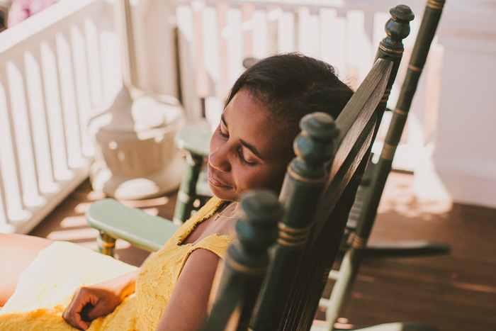 bride sleeping on porch