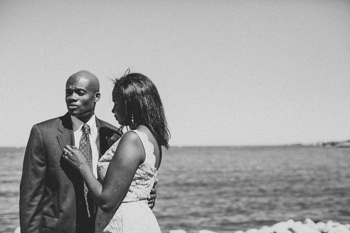 black and white portrait of bride and groom