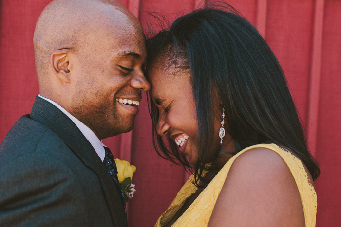 intimate moment between bride and groom