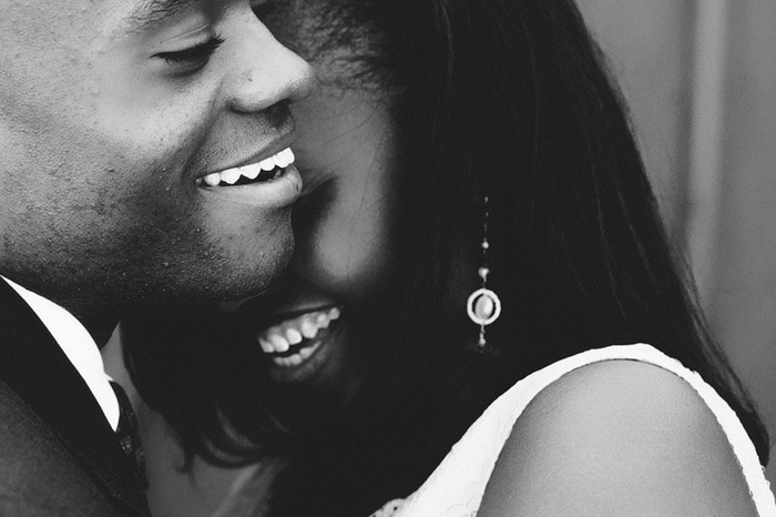 Intimate moment between bride and groom