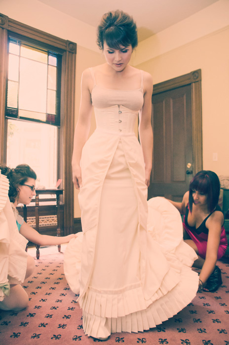 bride getting dressed