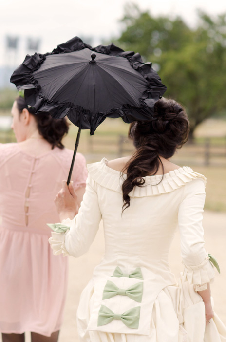 bride with black victorian umbrella