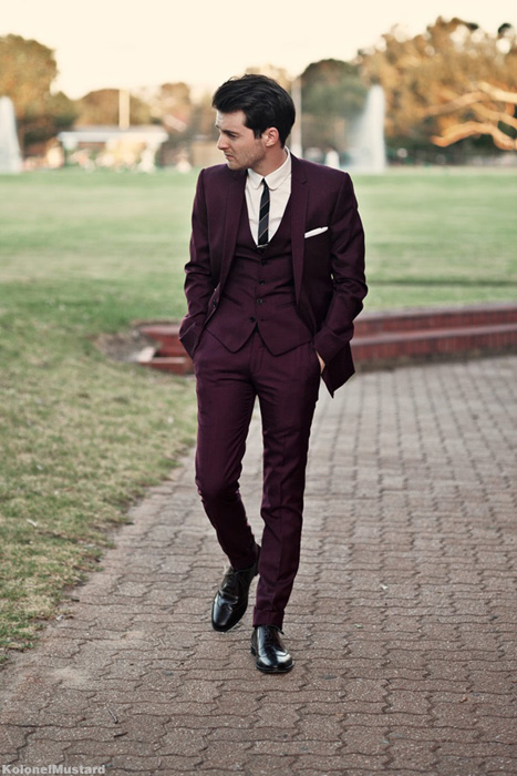 maroon suit