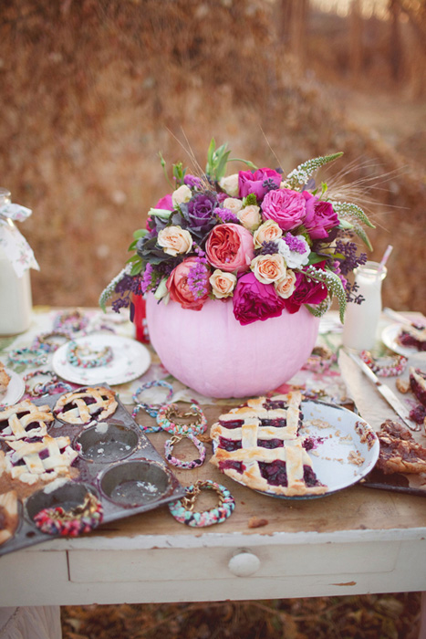 pink pumpkin flower centerpiece