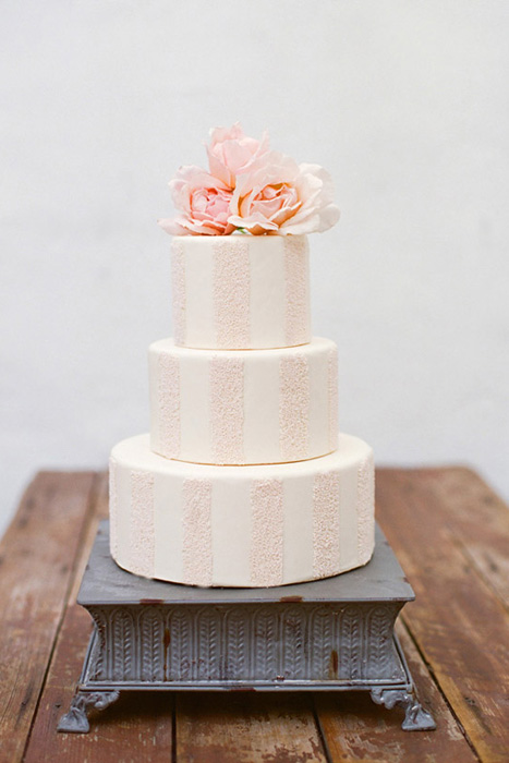 pink striped wedding cake