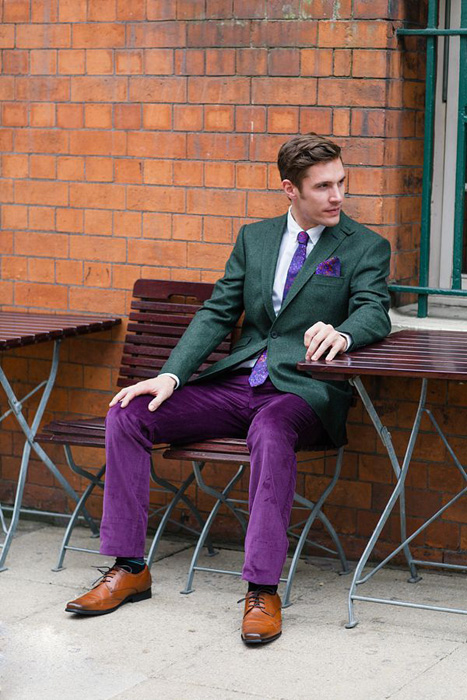 purple and green suit