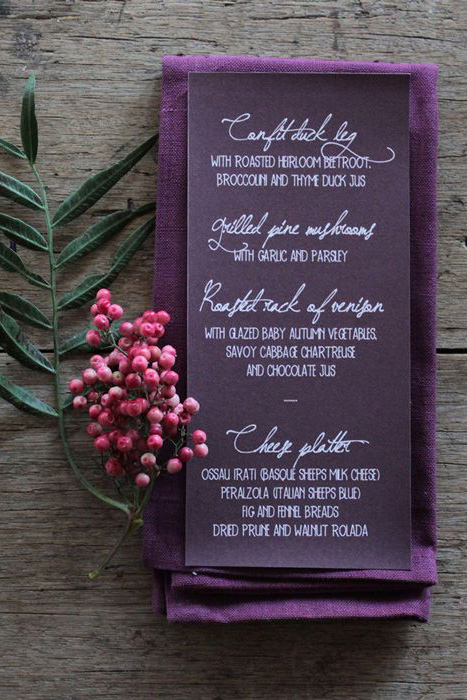 purple wedding menu