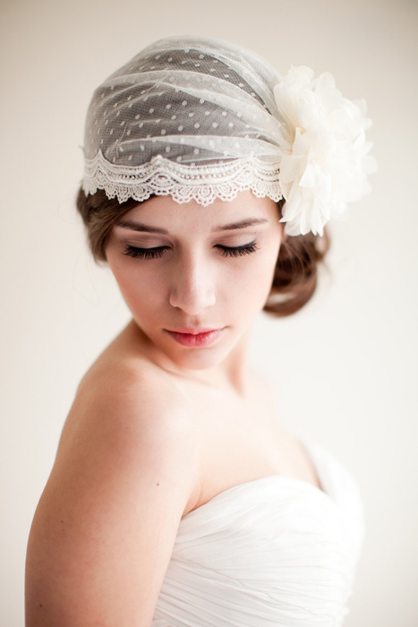 swiss dot bridal cap